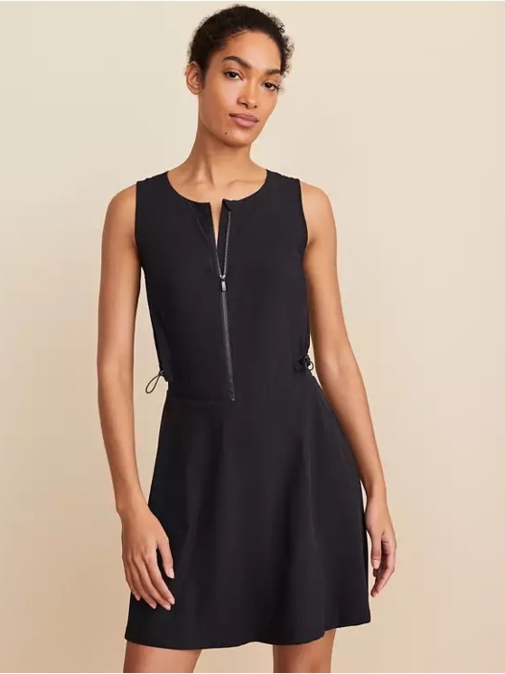 Athleta Black Sleeveless Zip-Front Mini Dress